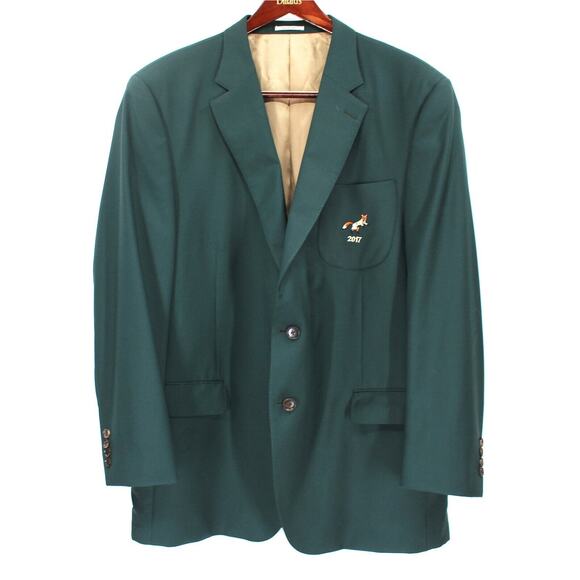 Peter Millar Dark Green Wool Sport Coat 50T Embroidered 2017 Fox Blazer masters - Picture 1 of 7